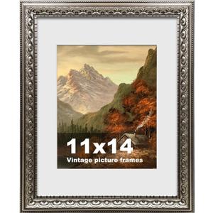 11x14 Vintage Picture Frames,Antique Picture Frame with White Mat for 8x10 Picture, Ornate Picture Frame for Wall Decor,1 Pack Silver Frame,Silver
