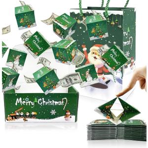 nuk8nehz8 Surprise Box Gift Box Explosion for Money, Merry Christmas Surprise Gift Boxes, Money Gift Box for Cash Gift, Explosion Gift Box for Christmas Birthday Valentine (Green 10 Boxes)