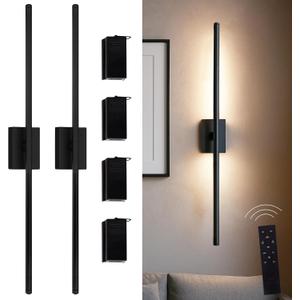 Auralume Wall Sconces Set of 2 with 4 Removable Rechargeable Batteries - Battery Operated LED Lights with Remote, Dimmable 4 Color Temperatures 3000K-6000K, Cordless Wireless Modern Indoor Lamps