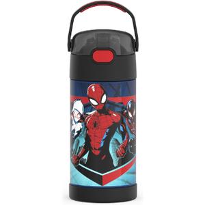 THERMOS FUNTAINER Water Bottle with Straw - 12 Ounce - Kids Stainless Steel Vacuum Insulated Water Bottle with Lid, Spider-Man