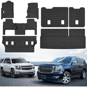 Floor Mats & Trunk Mat Fit for Chevy Tahoe/GMC Yukon(Not XL) 2015-2020 7 Seats,All Weather Protection TPE, Anti-Slip Floor Mats & Cargo Liner for GMC Yukon/Chevy Tahoe(Not XL) 2015-2020 Accessories