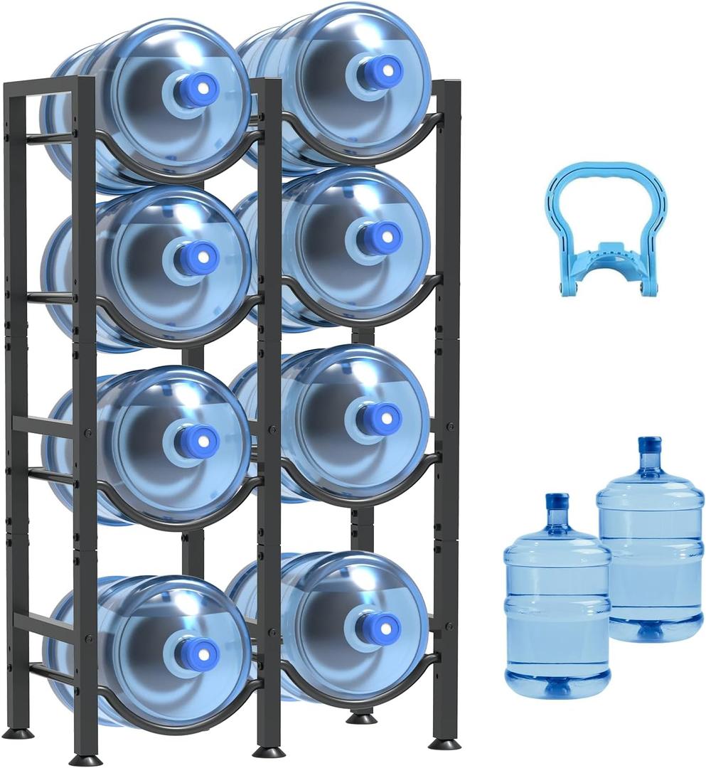 5 Gallon Water Bottle Holder for 8 Bottles, 4 Tiers Double Row Water Jug Holder, Detachable Heavy Duty Water Jug Stand, Water Jug Rack for Office, Kitchen, Garages, Restaurant, and Gym