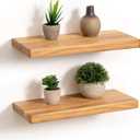 Fun Memories Rustic Solid Elm Wood Floating Shelves, 16" W x 8" D Floating Shelf Wall Mounted, 8 Inch Deep Wall Shelves, Wooden Bathroom Shelf for Home, Deep Bookshelf for Living Room, Set of 2