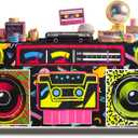 6FT 80s 90s Theme Party Tablecloth, 80s 90s Decorations for Back to 80s 90s Hip Hop Birthday Party (72" x 30" (Rectangular), Black-radio)