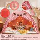 Full Size Bed Tent for Kids, Girls Bed Tent Canopy Dream Playhouse Breathable Sleeping Tent Privacy Space Pink Tent with Stars Light & Flags, Toddler Indoor Floor Play Tent, Birthday Children's Gift, 77x55x52"