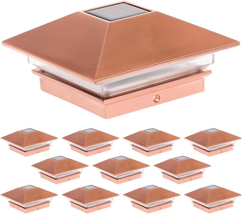 GreenLighting 12 Pack Gala Solar LED Post Lights Post Cap Slim Light for 4x4 Nominal Wood Posts and 4 x 4 PVC or Vinyl Posts (Copper)