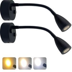 TZnpnor 2 Pack 12-24V RV LED Bedside Light USB Charging Port Gooseneck LED Spotlight, Touch Dimming 360° Rotating Spotlight for Camper Travel Truck Trailer RV Bedside Lamp (Black)