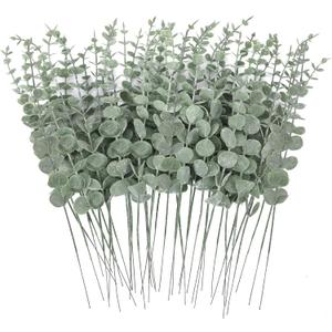 CEWOR 80pcs Artificial Eucalyptus Stems Fake Eucalyptus Leaves Stems Real Touch Leaf Branches for Flower Bouquet Wedding Easter Centerpiece Spring Home Office Decor (Grey Green)