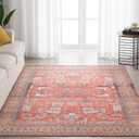 Syalife 10x14 Washable Area Rug, Ultra Soft Non-Slip, Low Pile, Stain Resistant Vintage Area Rug for Living Room, Boho Carpet for Bedroom, Dining Room, Office, Foldable Large Rugs, Coral Red