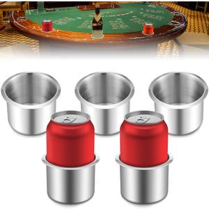 Tessco for you 5 Pcs Table Cup Holder Inserts Stainless Steel Drop in Drink Cup Holder Insert Metal Table Accessories for Casino Desk Car Trucks Boat Sofa Cupholder Storage