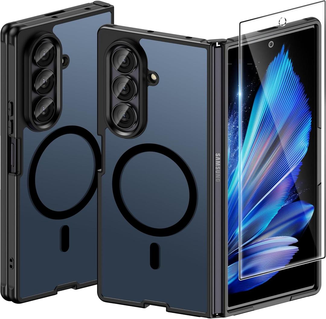 Halokin Magnetic for Samsung Galaxy Z Fold 7 Case with Screen Protector, [Compatible with MagSafe] Slim Translucent Matte Shockproof Case for Samsung Z Fold 7, Fold7 Hard PC Thin Phone Cover, Black