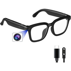 AI Smart Camera Glasses: HD 1080P Video Recording and Photo Taking, Translation, Assistant Conversation, Suitable for Outdoor and Indoor, Cycling, Hiking Travel (Transparent Anti-Blue Light)