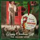 4 x Chicken Christmas Ornament - Funny Rooster Holiday Decoration - Making a List Chicken It Twice Ceramic Hanging Decor, Farm Animal Lover Gift, Farmer Xmas Present