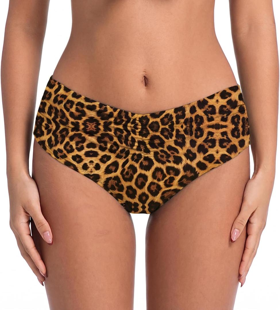 COCOPEAR Mid Rise Bathing Suit Bottoms for Women Ruched Tummy Control Swim Bottoms Full Coverage Bikini Bottoms for Women M