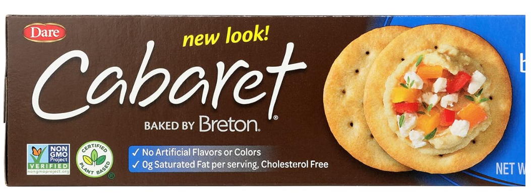 Dare Breton Cabaret Crisp & Buttery Crackers, No Artificial Flavors or Colors, 0g Saturated Fat, Cholesterol Free, Plant Based, Kosher, Non-GMO, 6.1 Ounce
, Pack of 3