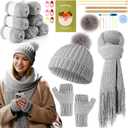 Maasechs Knitting Kit for Beginners, Learn to Knit Kit for Adults, Complete Hat, Scarf, Gloves Starter Bundle with Step-by-Step Instructions Includes Wool Yarn, Needles & Accessories (Gray)