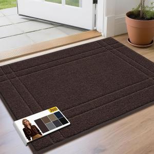 JSEI Entryway Rugs Doormat 24"x36", Non-Slip Dirt Trapper Door Mats Indoor, Washable Absorbent and Stain Resist Welcome Floor Mat for Front Door, Dog Door Mat, Dirty Wet Shoes & Paws, Brown