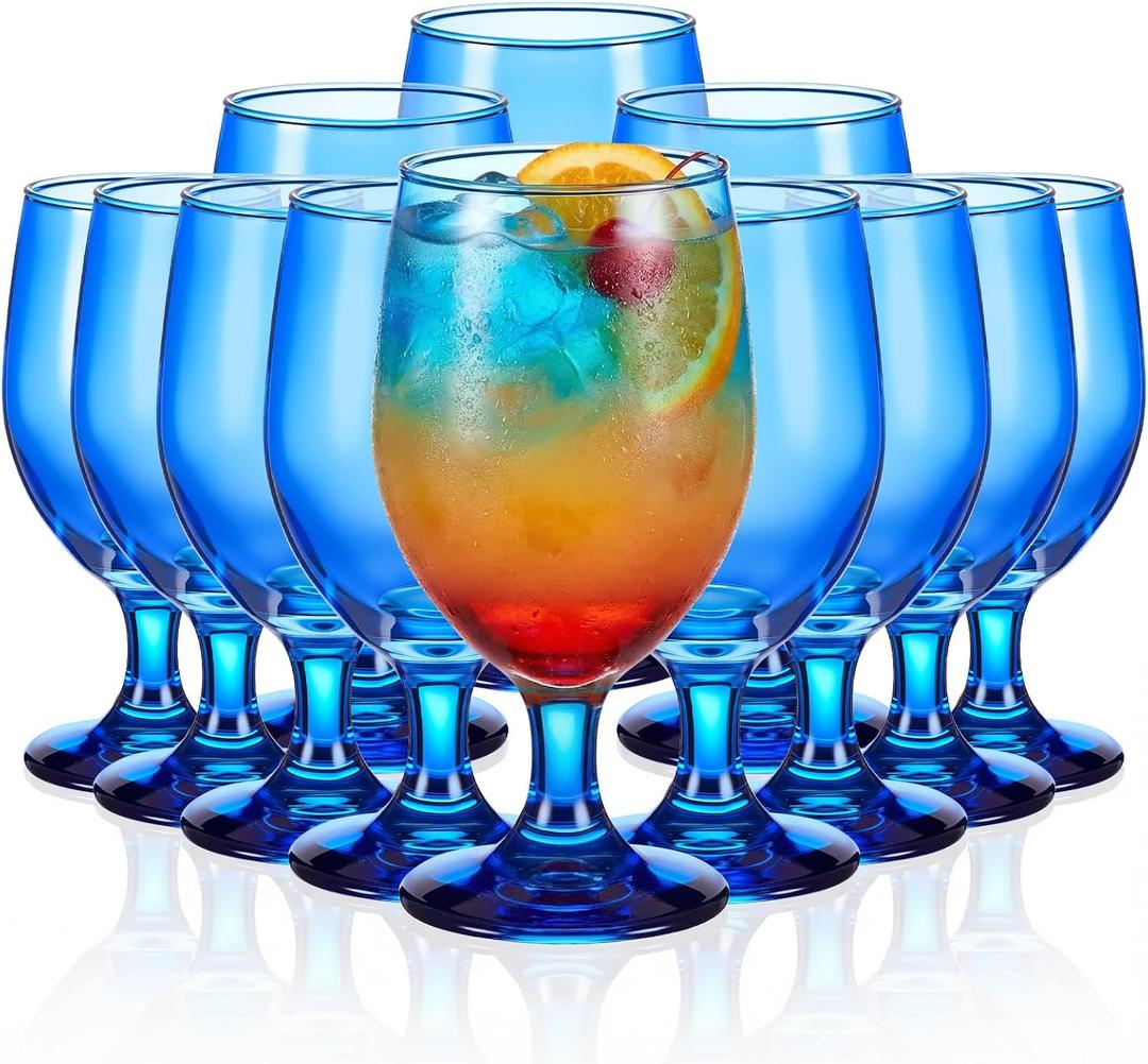 Patelai Set of 12 Water Goblet, 13.5 oz Drinking Glasses Bulk Dishwasher Safe, Stemmed Water Glass for Juice Wine Beer Tea Cold Beverages, Reusable Glassware for Home Party Restaurant (Cobalt Blue)