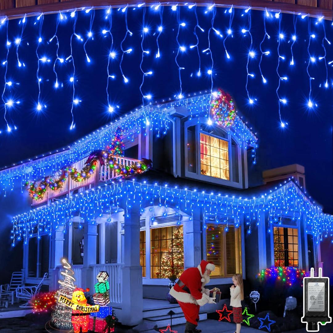 648 LED 66FT Christmas Lights 144 Drops, Outdoor Hanging lights with 8 Modes & Timer, Plug in Curtain String Lights Outdoor Waterproof for Holiday Wedding Party Home Garden Tree Outside Decor (Blue)