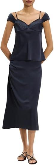 Theory Women's Short Sleeve Peek Cami Top, Navy/Black, 14