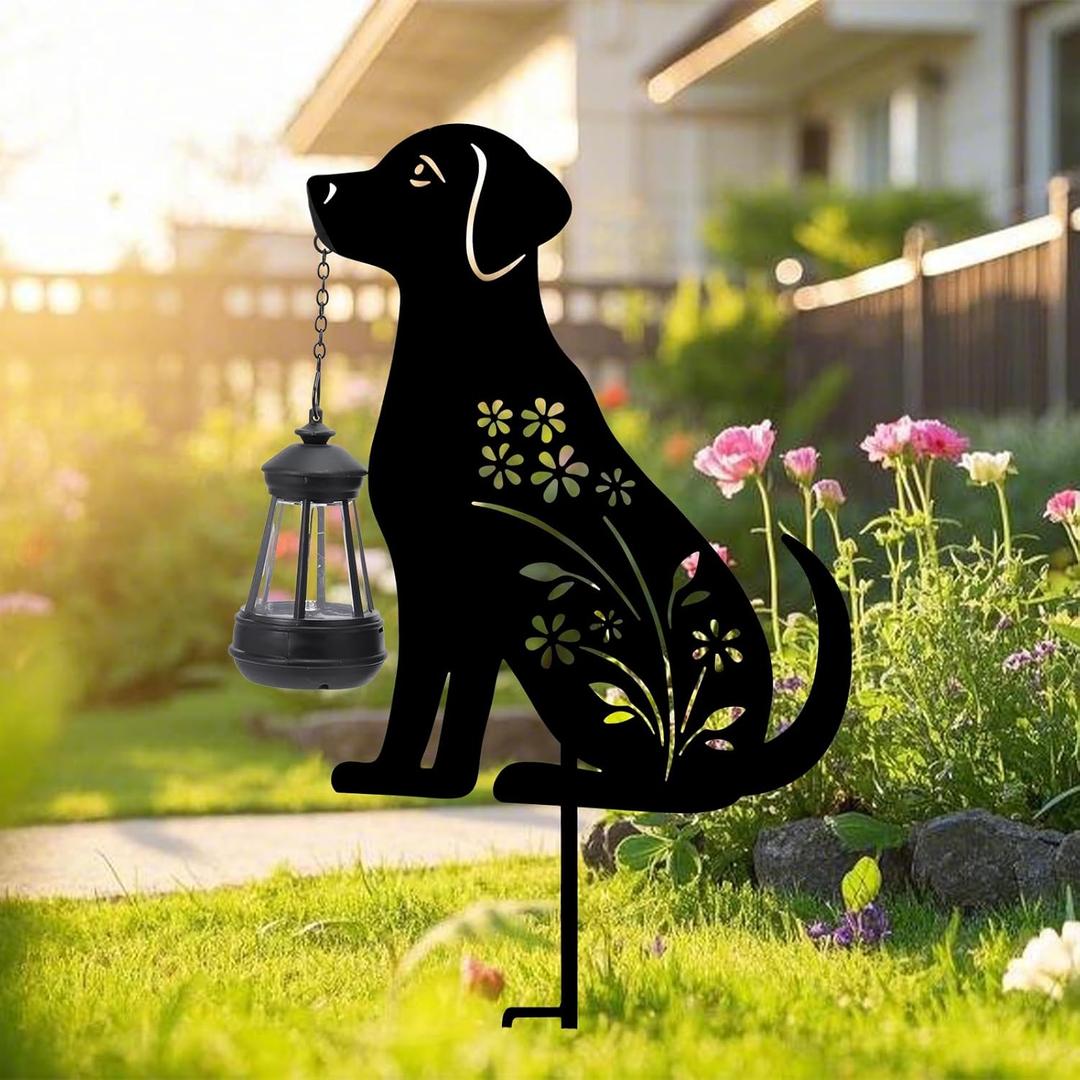 Bshine Dog Solar Light Outdoor Garden Decoration, Waterproof Metal Stake Black Outdoor Statue Lantern, Lawn Ornaments for Yard, Path, Patio, Sculpture Black Dog Gift Halloween Decor Housewarming Gift (Dog 21x9.6inch)
