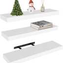 Vervida White Floating Shelves for Wall, 24" Rustic Wood Deep Wall Mounted Shelves with Invisible Brackets for Decor & Storage, Floating Shelf for Living Room, Bathroom (Set of 3)