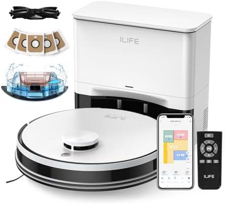 ILIFE A30 Pro Robot Vacuum and Mop, Self Emptying Station for 60 Days, 5000Pa Suction, LiDAR Navigation, No-Go Zones, 2.4G WiFi/App/Alexa/Remote Control, Roller Brush for Carpet, Hard Floors, 110V
