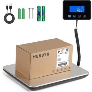 MUNBYN Shipping Scale, 440lb/1.8oz Digital Postal Scale for Packages with Hold/Tare Function, Backlit LCD, Battery & Cable Included, Postage Scale for Small Business, Packages, Luggage, and Home Use