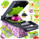 Vegetable Chopper, Pro Onion Chopper, 14 in 1Multifunctional Food Chopper, Kitchen Vegetable Slicer Dicer Cutter,Veggie Chopper With 8 Blades,Carrot and Garlic With Container (Gray) (Gray)