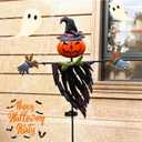 Juegoal 46 Inch Solar Halloween Decorations Yard Stake, Solar Powered Outdoor Lighted Metal Pumpkin Scarecrow Stake, Light Up Pumpkin Lantern Yard Sign for Autumn Haunted House Figurine Party Decor