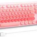 Wired Backlit Keyboard, USB Computer Keyboard with Retro Keycaps, Numeric Keypad and Media Hotkey for Office Desktop PC Laptop and Windows 7 8 10 11 (Pink Colorful)