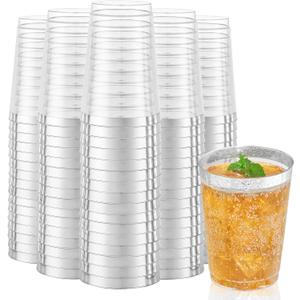 I00000 200 Pack 12 oz Silver Plastic Cups, Silver Rimmed Disposable Cups, Plastic Party Wine Glasses Cocktail Glasses Heavy Duty Cups with Silver Rim, 12 Ounce Tumblers For Party