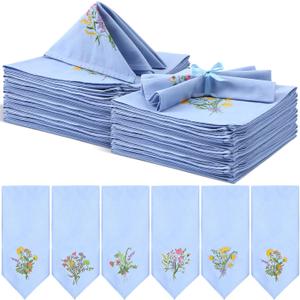 Tioncy 12 Pcs Embroidered Floral Napkins 18 x 18 Inch Wildflower Embroidered Cocktail Tea Napkins for Cocktail Parties Wedding Dinners Table Flower Themed Kitchen Holiday Party Decor Gift (Dusty Blue)