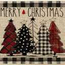 Artoid Mode Watercolor Buffalo Plaid Christmas Trees Welcome Decorative Doormat, Seasonal Winter Low-Profile Rug Switch Mat for Indoor Outdoor 17x29 Inch (Black/Beige)