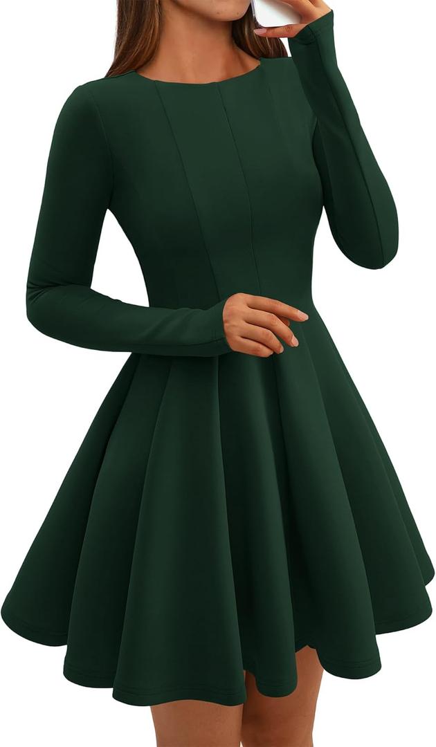 BTFBM Fall Dresses for Women 2025 Long Sleeve High Waist Pleated Flowy A Line Party Wedding Guest Dress Business Casual Size XXL