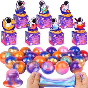 28 Pack Valentines Day Gifts for Kids Classroom Galaxy Slime with Astronaut Valentines Cards Boxes, Valentines Classroom Exchange Gifts School Party Toys for Boys Girls