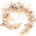 Ling's Moment 9FT Flower Garland for Backdrop Decorations - Wedding Arch Flowers, Eucalyptus & Rose, Artificial Floral Garland for Mantel - Sweetheart Table Decor for Ceremony Reception, White & Beige