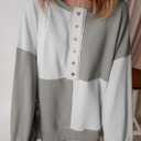 SHEWIN Womens Oversized Color Block Sweatshirts Casual Loose Button Henley Pullover Tops (XL)