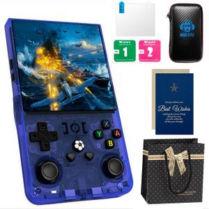 R36MAX Retro Game Console with Christmas Card & Gift Bag | 4 Inch IPS Screen, 21000+ Pre-Installed Games, 20+ Emulators, Portable Linux System (Blue Gift Set)