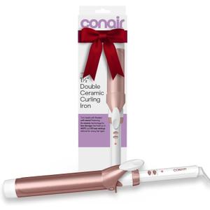 Conair Double Ceramic Curling Iron, 1 1/2" Extra-Long Barrel Hair Curling Iron, 30 Heat Settings, Turbo Heat, Auto Off, Cool Tip, Dual Voltage, Rose Gold