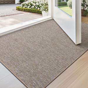 LUMI Ultra Thin Door Mat for Entryway, 24"x36" Low Profile Non Slip Rubber Backing Indoor Doormat, Easy Clean Welcome Entrance Mat for Inside House, Patio, Khaki