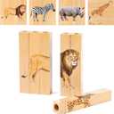 Wooden Animal Chunky Puzzles for Toddlers, Joyreal Montessori 4 in 1 Safari Animal Block Puzzle Toy, Preschool Learning Educational Interactive Toys Gift for Toddlers 2 3 4 5 6 Years Old