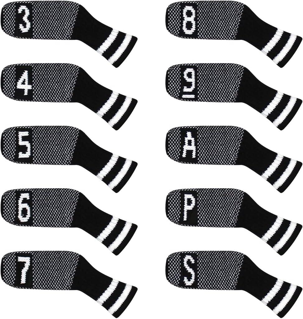 Scott Edward 10 Pcs Golf Club Head Covers for Irons Cuteness Basically Socks Shape Washable Durable Golf Club Head Protector Double Sided Knit for All Brands Callaway, Ping, Taylormade, Cobra Etc (Black White Pattern)