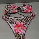 ZAFUL Womens Bandeau Bikini Set Metallic Sparkly O Ring Lace Up Tie Side High Cut Tanga Sexy Bathing Suit Swimwear, Large