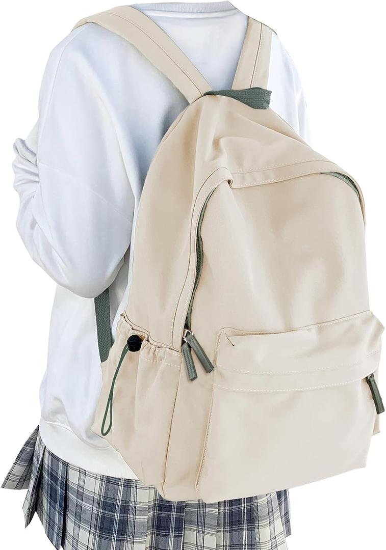 WEPOET Cute School Backpack For Girls Boys Casual College Laptop Backpack Water Resistant High School Book Bag Lightweight Simple Daypack (Beige with Green) (A7-white Green)