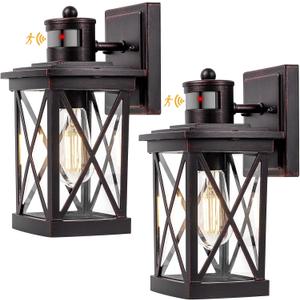 Motion Sensor Outdoor Lights Wall Mount, 2 Packs Brown Dusk to Dawn Waterproof Outside Wall Lights for House, 100% Anti-rust Aluminum Exterior Light Fixtures Wall Lanterns for Porch Garage Patio