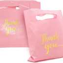100 Pack Thank You Bags for Small Business, 6x8 Inch Pink Plastic Present Bags with Handles, Extra Thick Reusable Merchandise Bags for Retail Boutique Wedding Party Favors