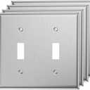 Double Light Switch Cover Metal Wall Plates Toggle Switch Plate Covers 2 Gang Stainless Steel Switch Faceplate, 4-Pack