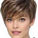 TISHINING Pixie Cut Brown Short Hair Wigs for White Women with Bangs Brown Mixed Blonde Highlights Layered Natural Looking Synthetic Hair Replacement Wigs for Daily Party Use