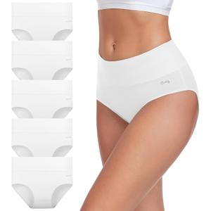 Coskefy Women's High Waisted Cotton Underwear Soft Breathable Panties Stretch Briefs Ladies Panties 5 Pack, L